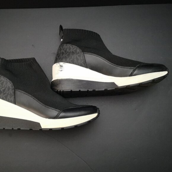 Michael Kors Ladies Size 6.5 Black & White Wedge Pull On Style Sock Booties - Picture 1 of 11